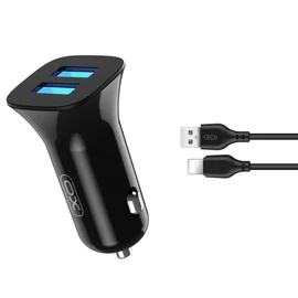 XO TZ10 12W Autós gyorstöltő szett lightning kábellel fekete 2.4A
