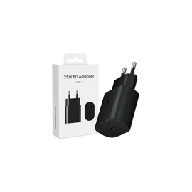 Hálózati szupergyors töltő USB-C 25W PD fekete (doboz nélkül)