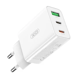 XO L101 hálózati töltő gyorstöltő PD QC USB-C és USB kimenet fehér töltőfej
