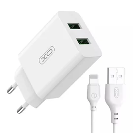 Hálózati töltő szett XO L119 QC18W 2USB kimenet NB103 lightning adatkábellel