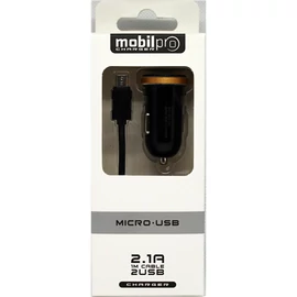 Autós töltő szett 2 USB port 2.1A micro USB kábellel fekete