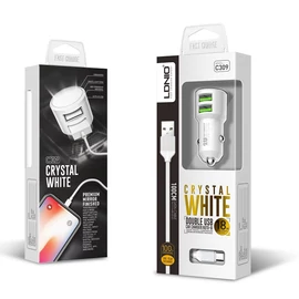 LDNIO C309 autóstöltő 2 USB porttal 3.6A USB-C kábellel