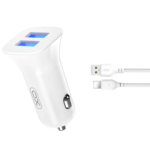 XO TZ10 12W Autós gyorstöltő szett lightning kábellel fehér 2.4A