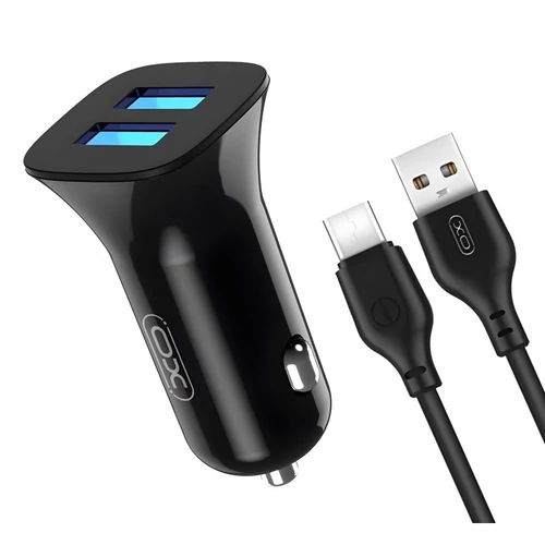 XO TZ10 12W Autós gyorstöltő szett USB-C kábellel fekete 2.4A