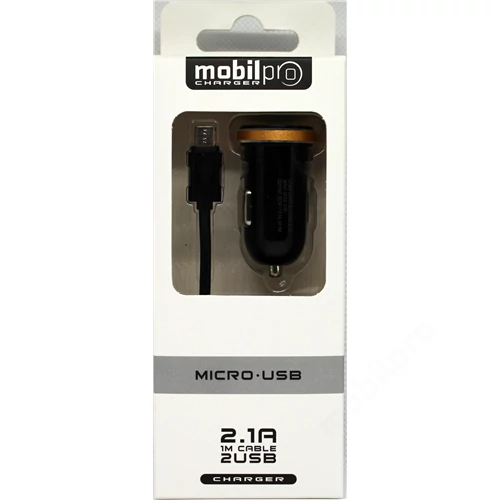 Autós töltő szett 2 USB port 2.1A micro USB kábellel fekete
