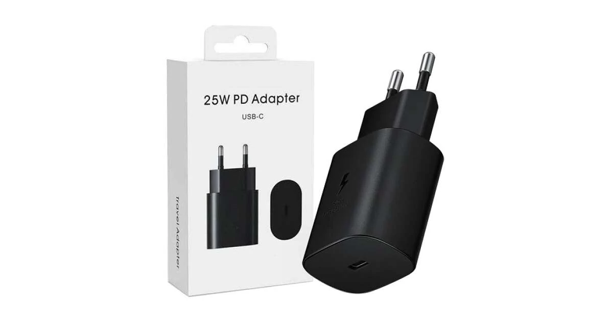 Hálózati szupergyors töltő USB-C 25W PD fekete (doboz nélkül)