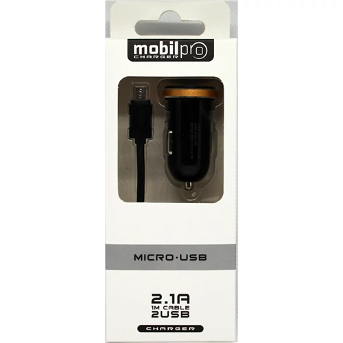 Autós töltő szett 2 USB port 2.1A micro USB kábellel fekete